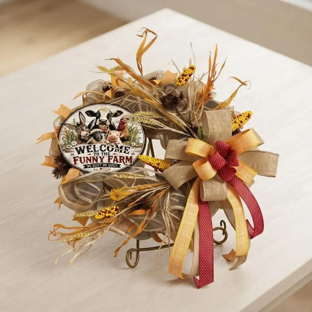 Funny Farm Front Door Wreath | Rustic Farmhouse Animals | Fall Harvest Decor